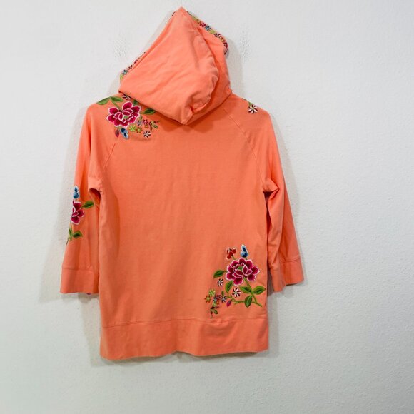 Sundance Y2K Floral Embroidered Full Zip Sweatshirt XS Peach Orange 3/4 Sleeve - Picture 2 of 7